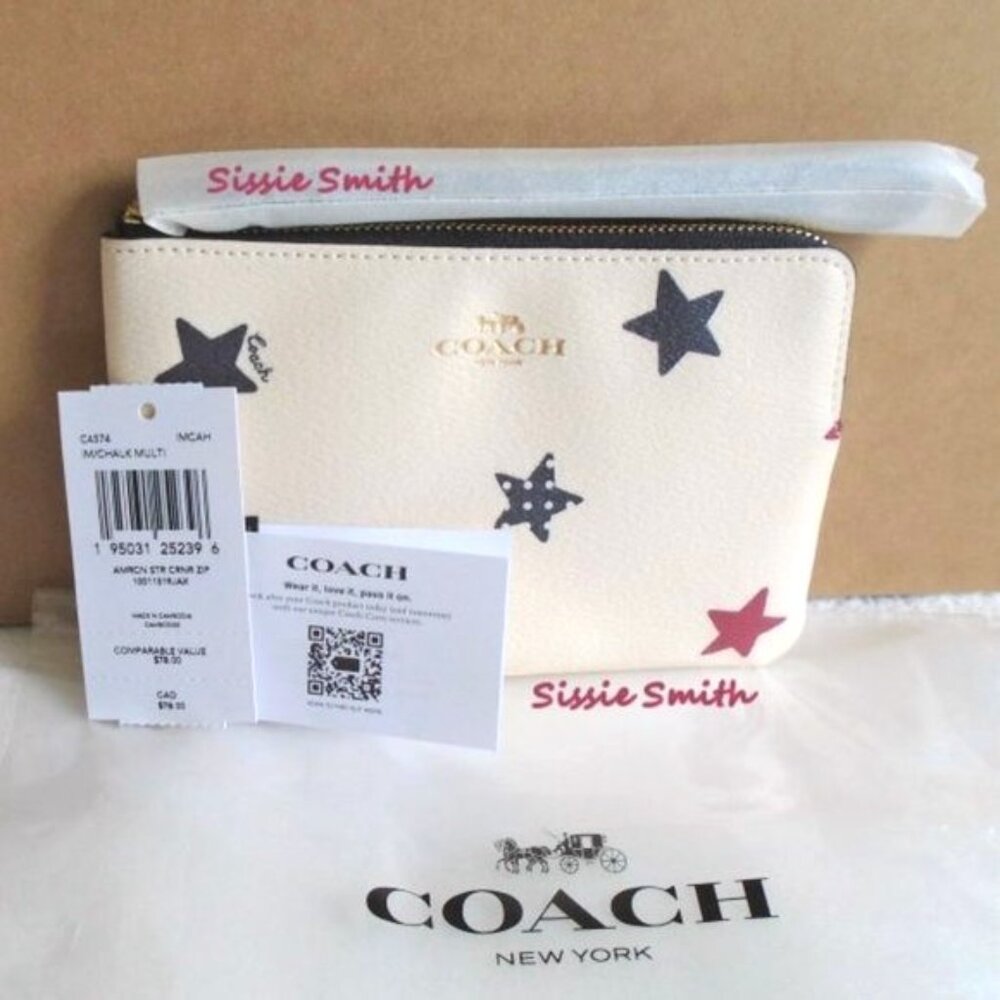 Coach Corner Zip Wristlet with American Star Print